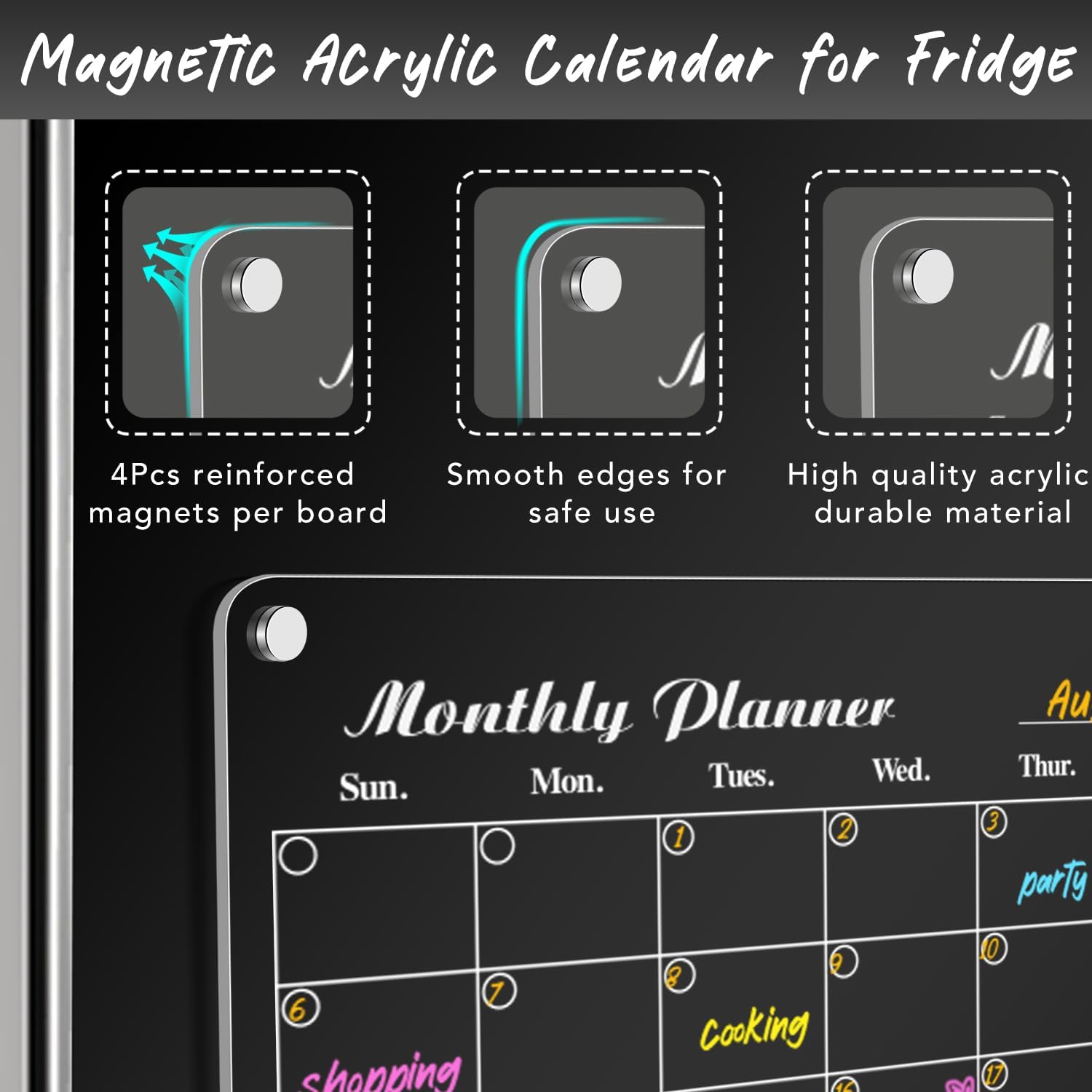 DIYMAG Magnetic Calendar for Refrigerator 3 PCS Dry Erase Wall Planners 15.2"x11.2" Magnet Fridge Monthly Weekly Daily White Board Planning Acrylic Clear Apartment Decor Meal Planner with 6 Colors Markers