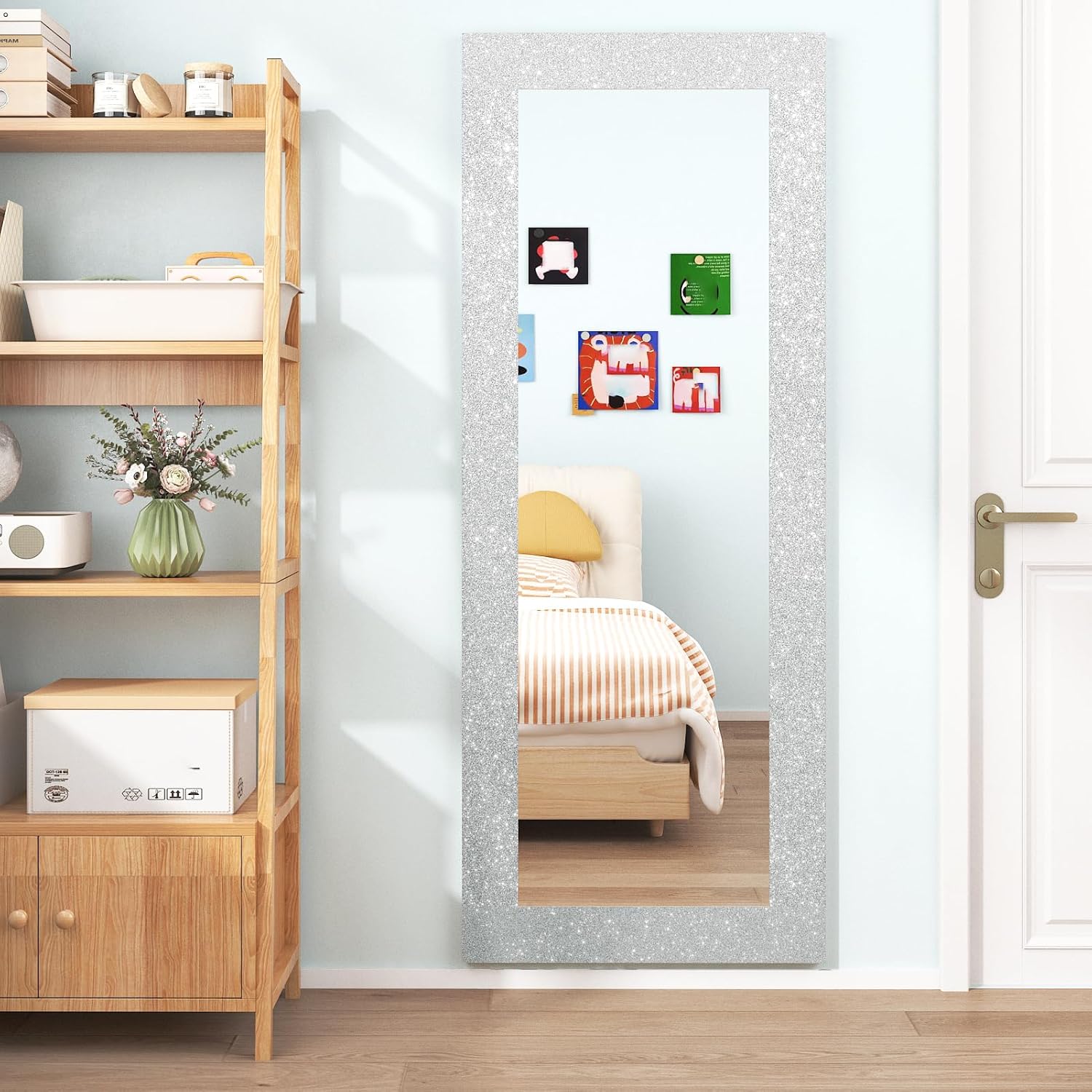 Bathroom Mirror Borders Glitter Peel and Stick Border Trim for Bulletin Board Self Adhesive Mirror Trim Border Removable Sparkle Silver Glitter Wallpaper Borders for Walls DIY 3.9''×118''