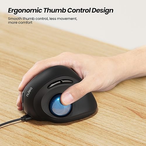 Miniatura 2 de Nulea Ratón de Trackball con cable para mano grande, mouse ergonómico vertical con Trackball, fácil control del pulgar con 5 DPI ajustables,