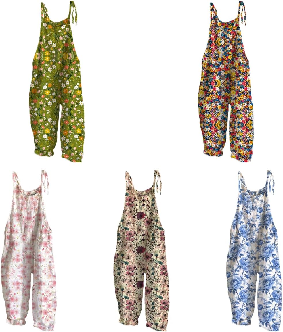 Sunflower Jumpsuits for Women Comfy Rompers Sleeveless Strappy Wide Leg Loose Vintage Overall Jumpsuits - Image 3