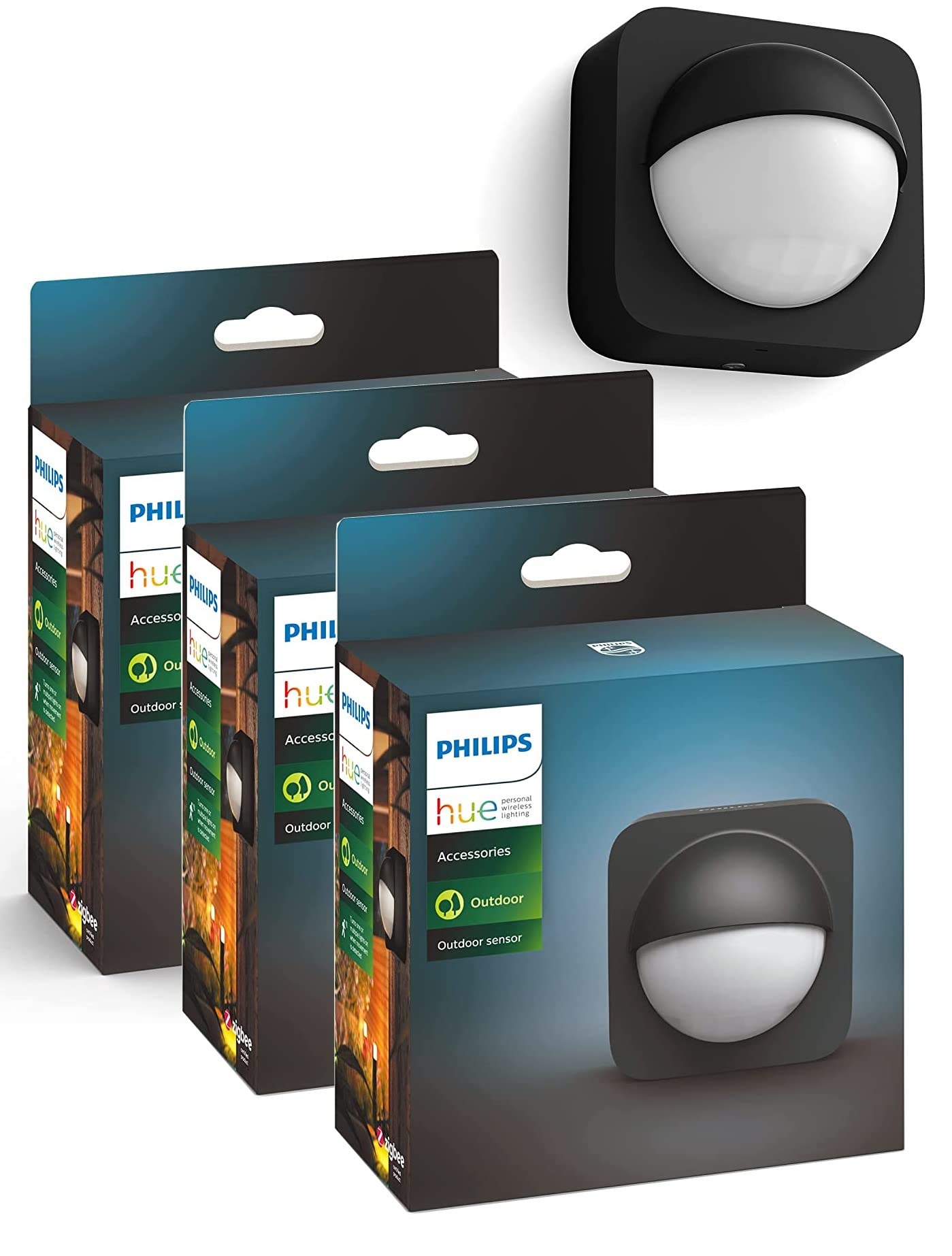 Philips Hue, détecteur de mouvement extérieur, lot de 3, sans fil, noir