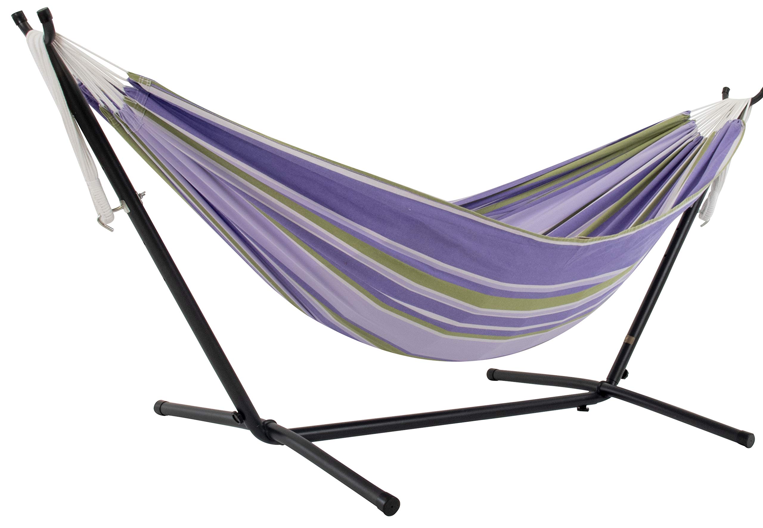 Vivere UHSDO8-37 Double Cotton Hammock with Space-Saving Steel Stand Including Carrying Bag, Tranquility