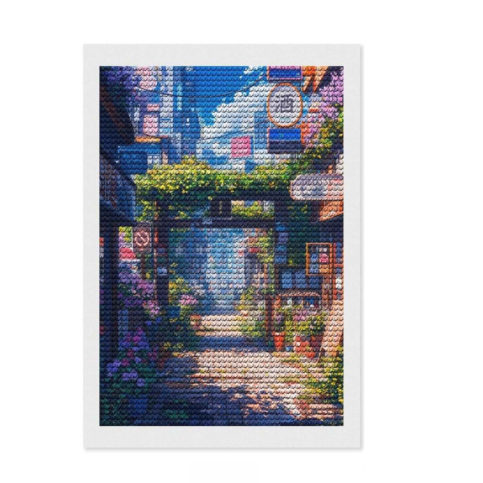 Junmoney Urban Torii Gate Diamond Painting Canvas Set 8"x12", Pleasing Wall Art Project, Creative Leisure Activity, Bedroom Decor
