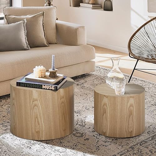 kevinplus Mesa Auxiliar de Madera Redonda Mesas de Centro Pequeñas Juego de Mesas Auxiliares Anidables de 2 para Sala de Estar Dormitorio Oficina,