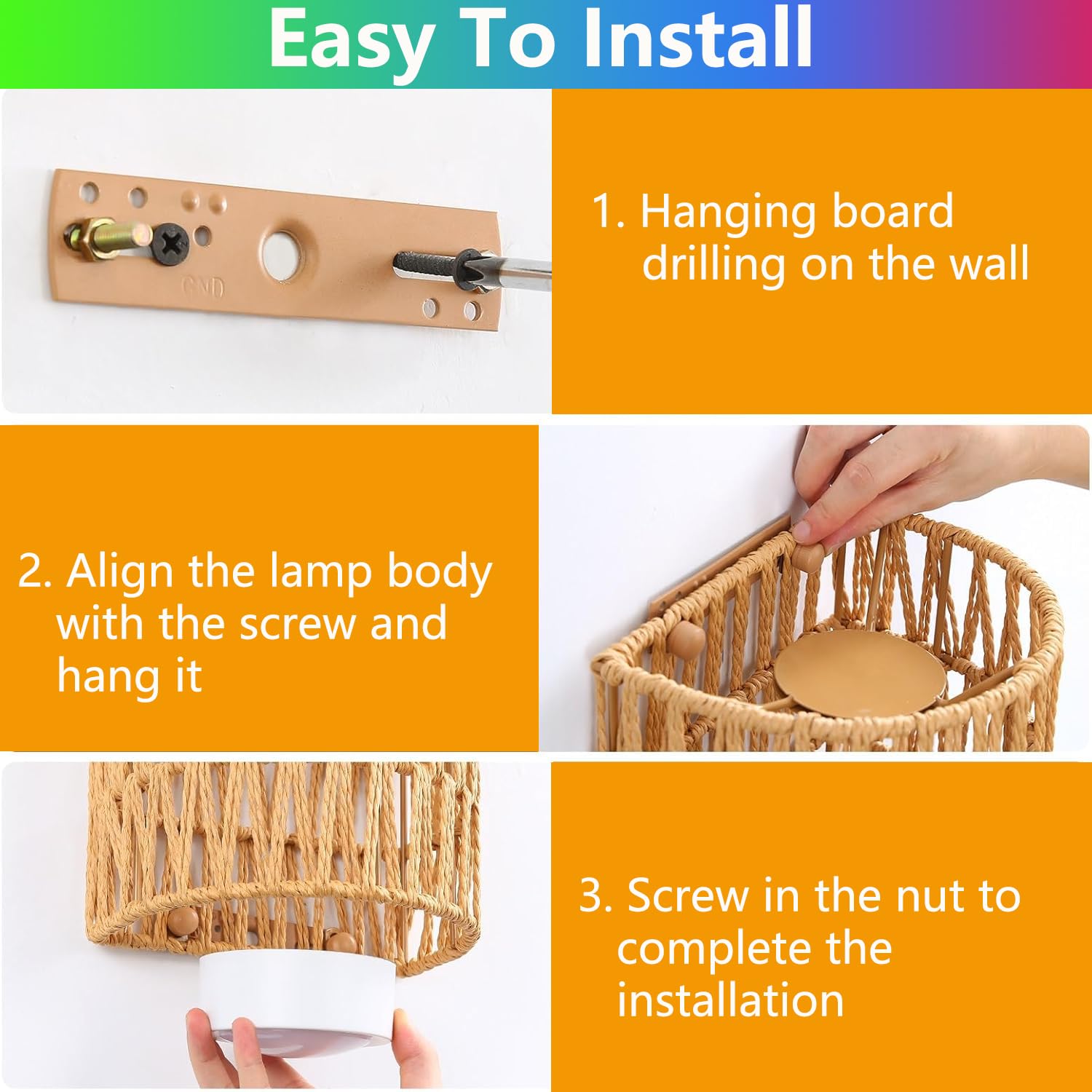 2 Stück Boho Rattan Wandlampe Innen Akku Wandleuchte Ohne Stromanschluss RGB Dimmbare Wandleuchten mit Fernbedienung Retro Nachttischlampe für Schlafzimmer Wohnzimmer Flur