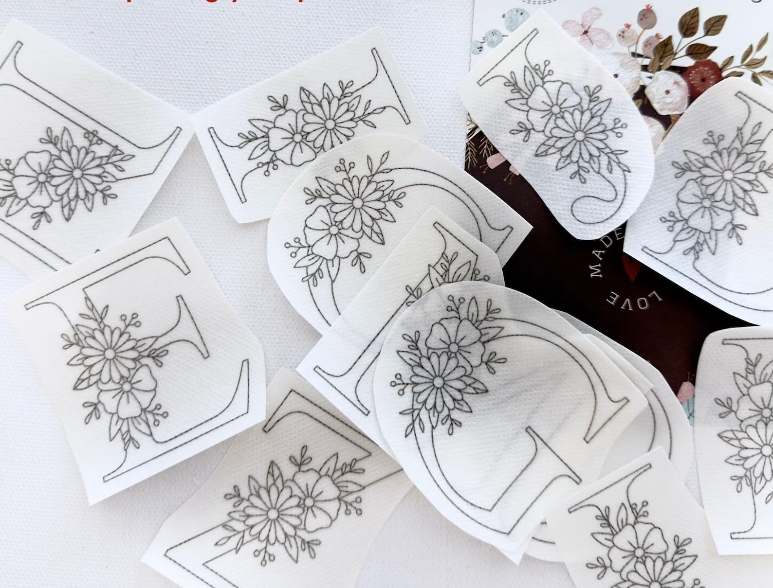 Customised Floral Alphabet Embroidery Transfer Patterns Set | Any Selected 9 Letters Only | Personalized Monogram Water Soluble Embroidery Stickers for DIY Sewing, Clothing, Tote Bags, Hats & Craft Projects-image-8