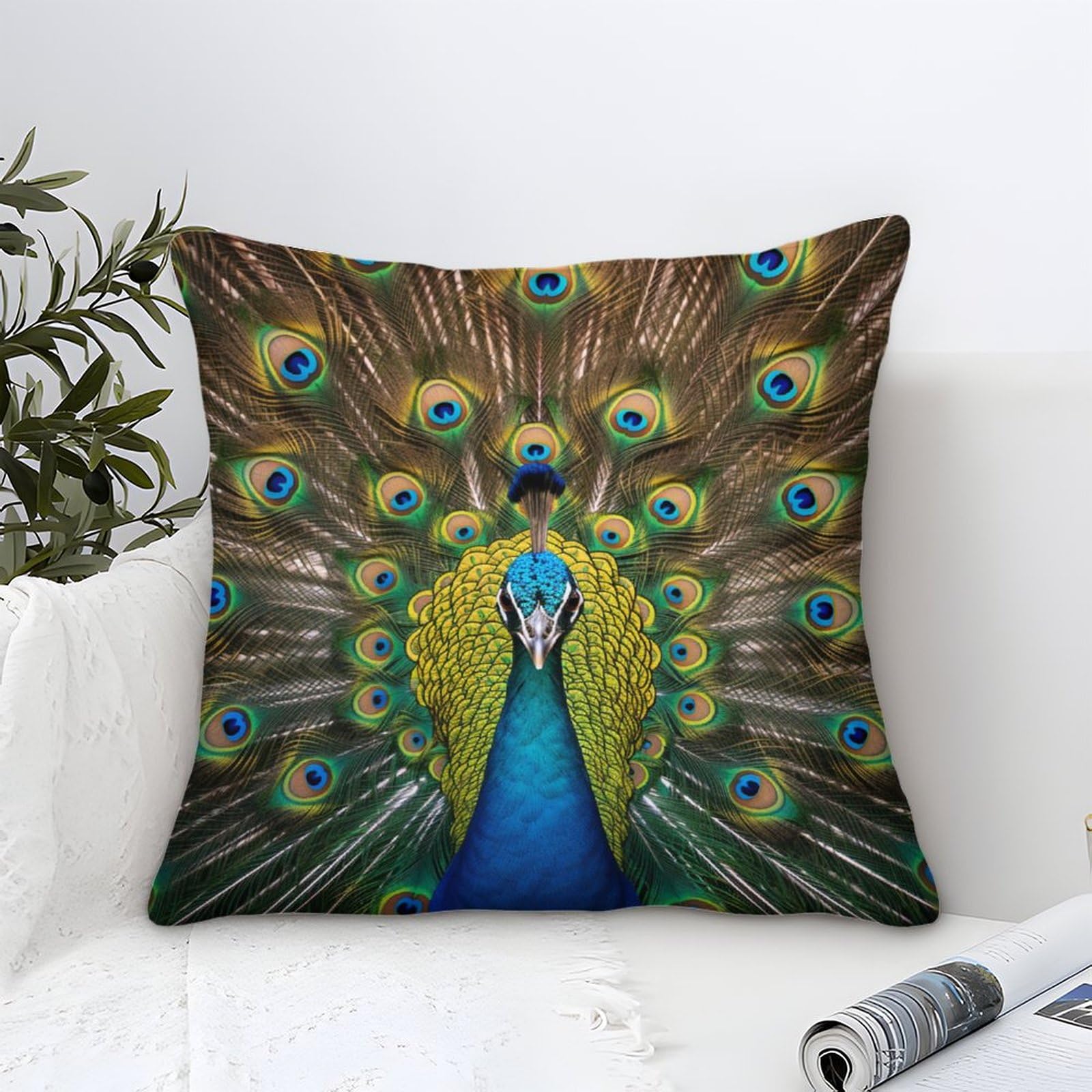 Lkbasoegd Style-3 3D Printed Peacock Square Pillowcases Square Throw Pillow Garden Cushion Super Soft Pack Of 1 For Patio,Couch, Tent, Balcony And Sofa 45X45cm