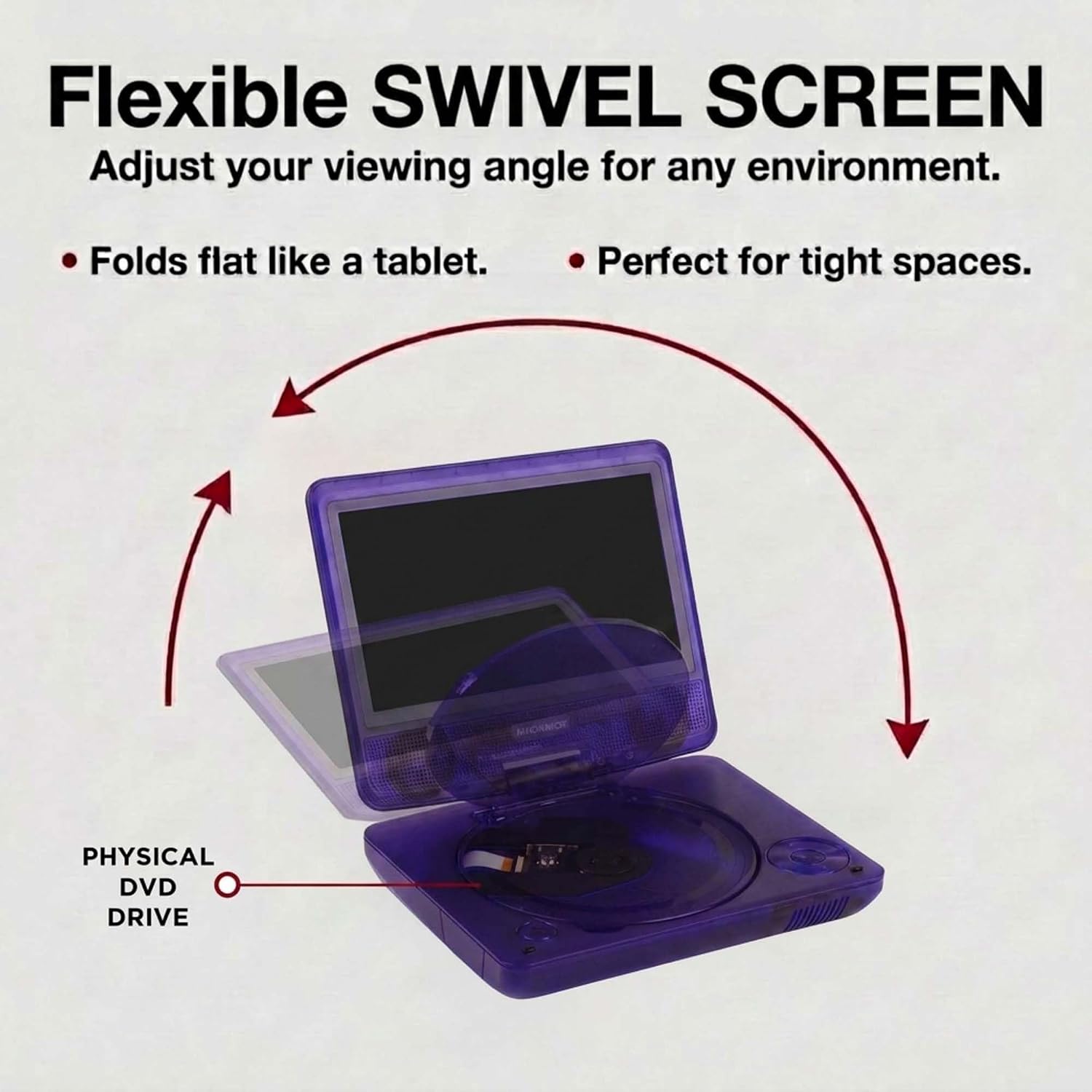 Magnavox, 7 Inch Portable DVD Player with Swivel Screen, Translucent DVD Player with USB SD Playback, RechargeableBattery, AV Out, Remote, Car Charger, 100–240V / DC 5V