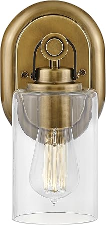 Hinkley Halstead Medium Single Light Vanity Sconce Rustic, Faux Leather, Clear Glass Shade Heritage Brass Finish