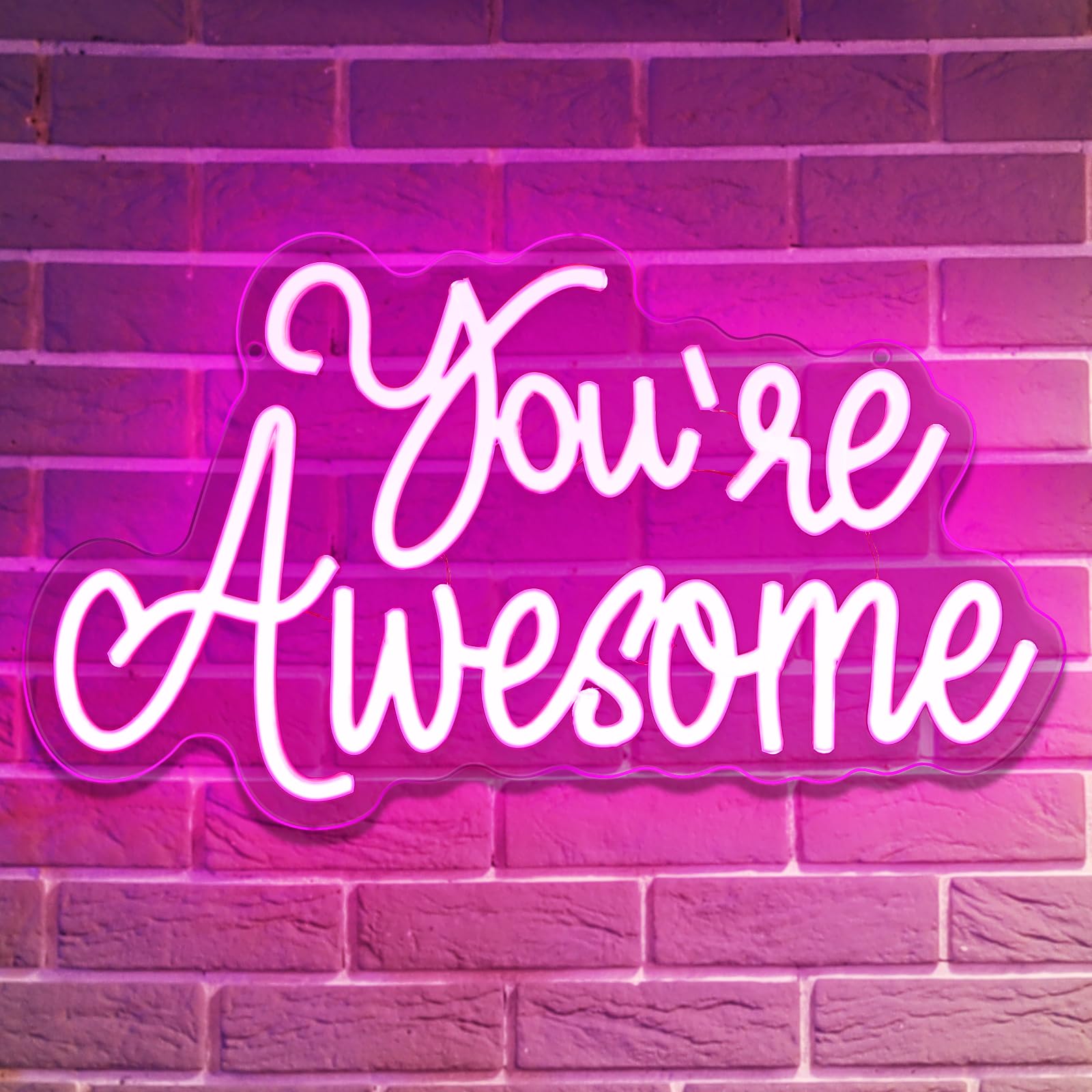 You Are Awesome Neon Signs Dimmable Inspirational LED Neon Lights for Wall Decor Pink USB Positive Quotes Light up Sign for Bedroom Wedding Birthday