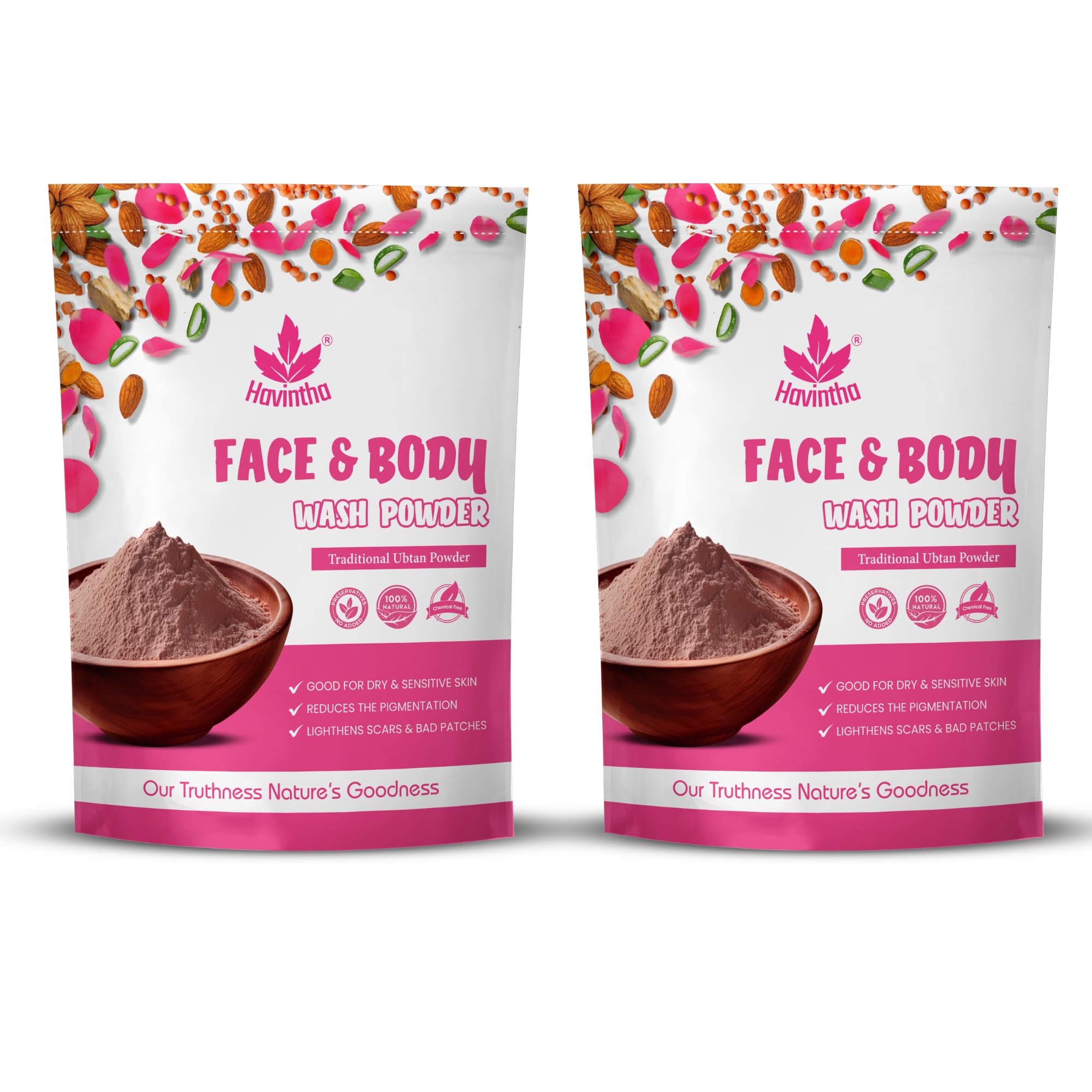 Havintha Natural Face and Body Ubtan Powder for Dry Skin Types | Body Cleanser, Removes Tan, Smooth & Soft Skin, Nourishes, Tones, Reduces Acne Face Wash Powder For Men & Women- 227 gm (Pack Of 2)