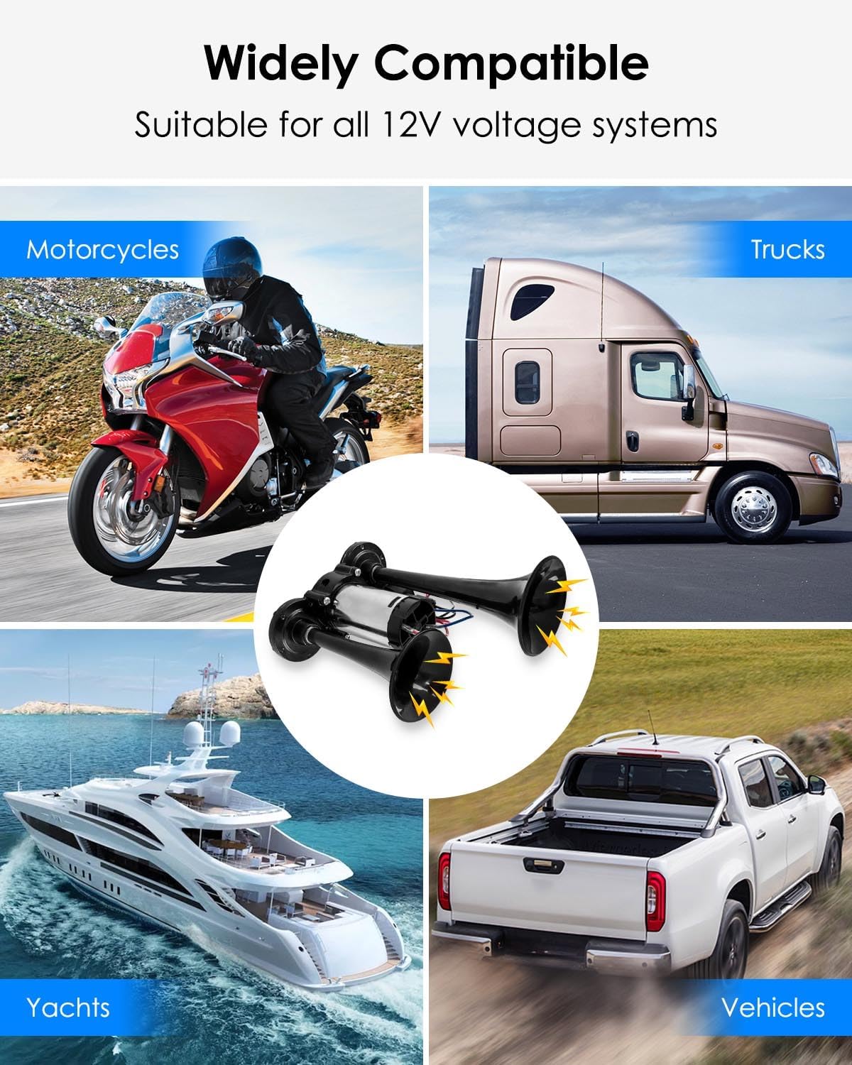 600DB Air Horn Dual Trumpets, Super Loud Car Electric Horn Kit with Air Compressor, for Any 12V Car Motorcycle SUV Truck Boat Train