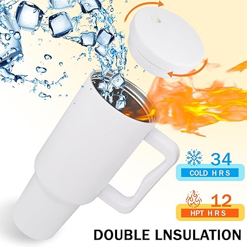 Miniatura 5 de Towsnails Vaso de 40 onzas con asa y tapa con pajilla, vaso aislado reutilizable, botella de agua de acero inoxidable, taza de viaje, apto para