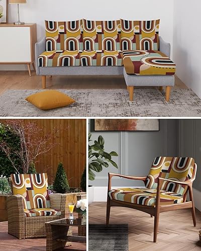 Miniatura 6 de Fundas de cojín para sofá, fundas elásticas para sofá, diseño geométrico moderno de mediados de siglo, diseño abstracto rojo ladrillo, fundas