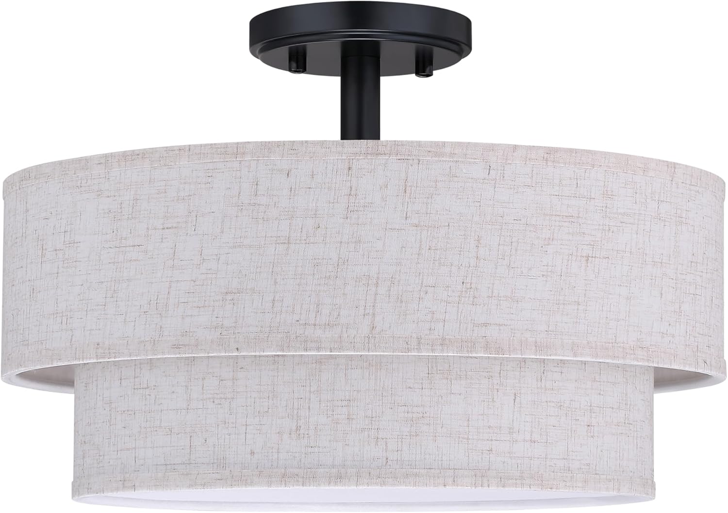 Doraimi Lighting 15 Inch LED 18W Adjustable 3000/4000/5000 Black Double Drum Linen Fabric Shade Semi Flush Mount Close to Ceiling Light Fixture for Bedroom,Living Room,Dining Room Hallway
