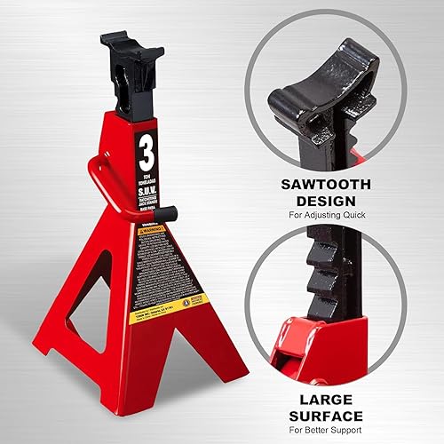 Miniatura 5 de Big RED AT43006UR Soportes de Gato de Acero: Capacidad de 3 Toneladas (6,000 Libras), Paquete de 2, ROJO