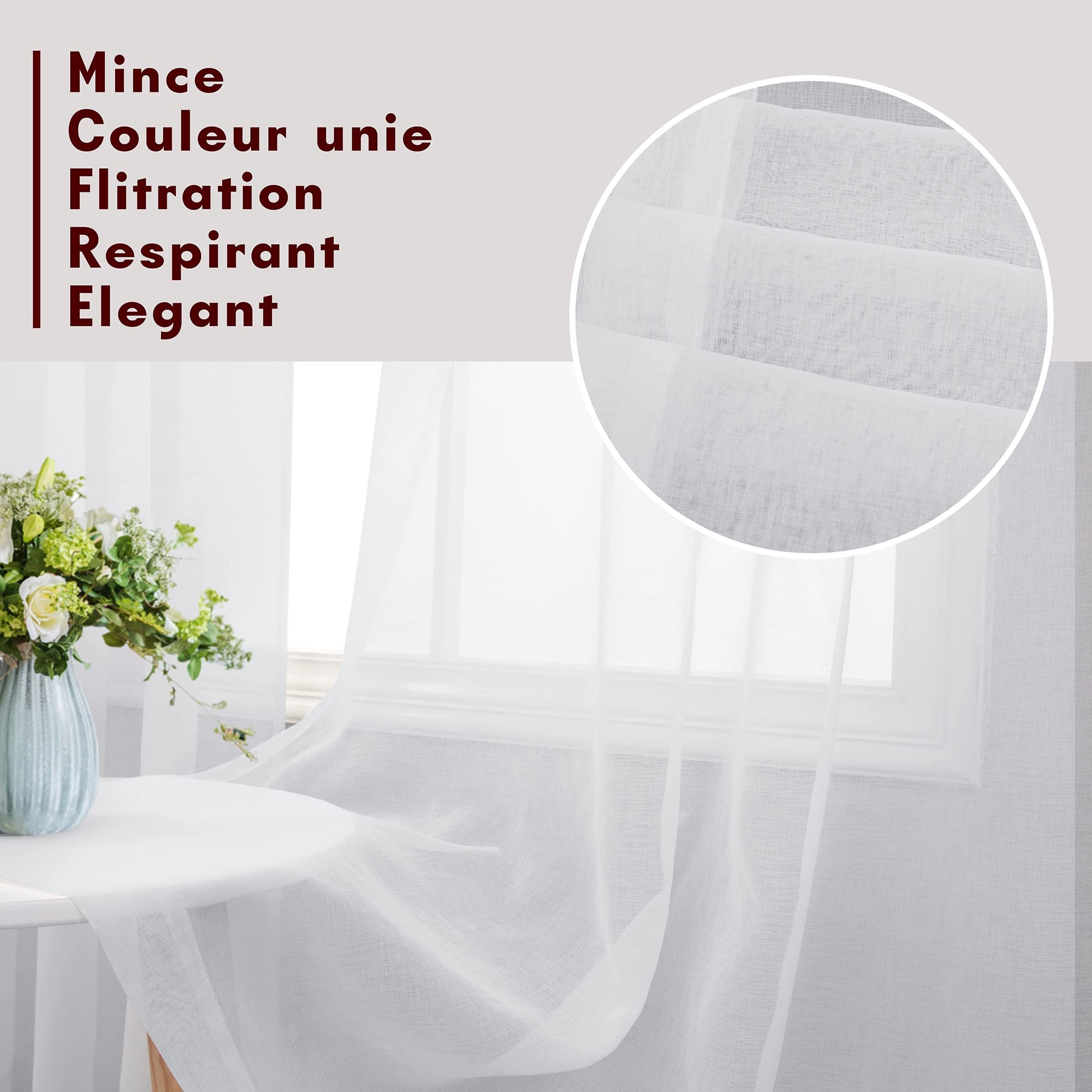 Visillos Cocina KOUFALL Cortinas Visillo Blanco, 140x245 Cm, Con Ojal, 2  Piezas Cortinas De Cocina Modernas, image size:2000x2000