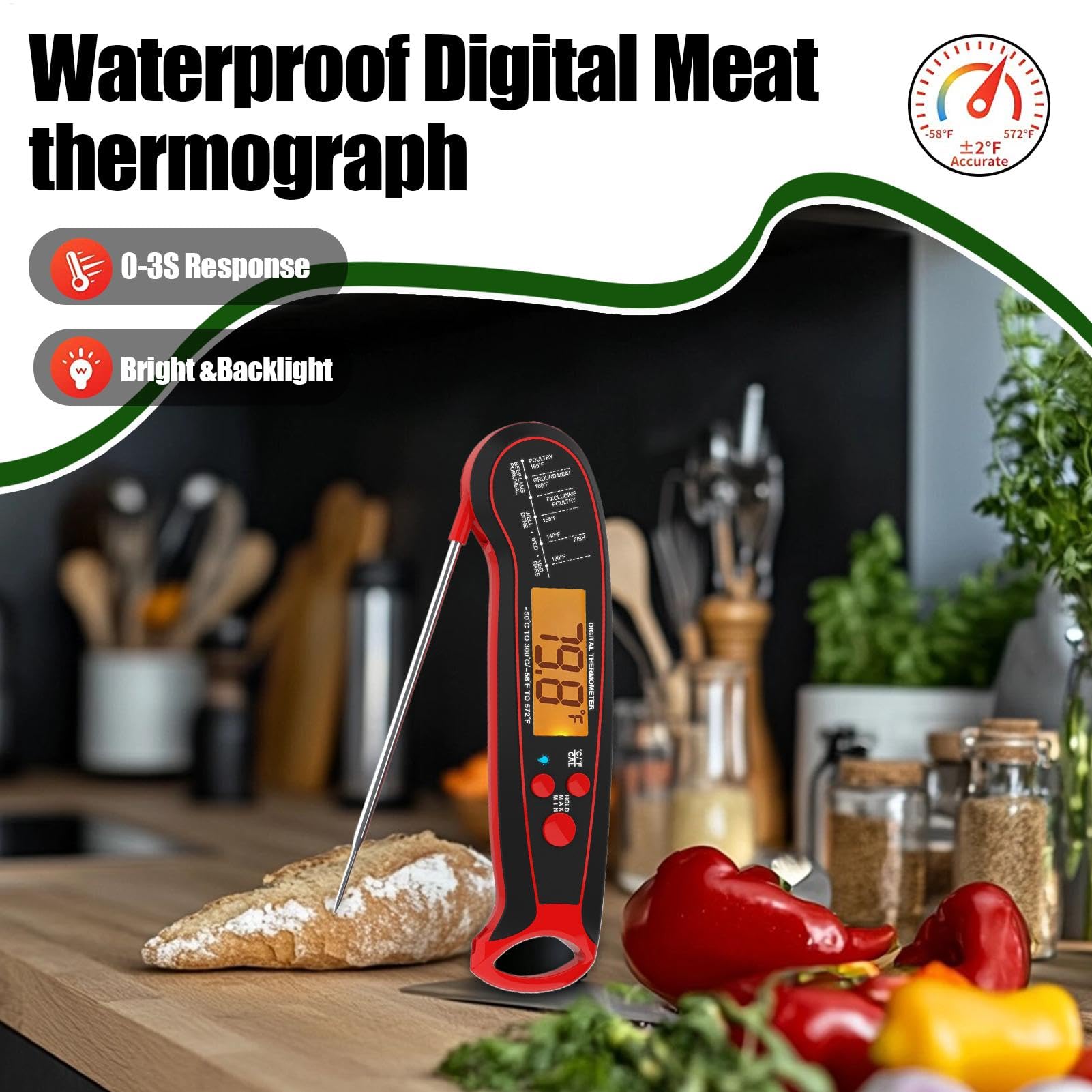 Termómetros De Lectura Instantánea Para Cocina Retroiluminación Y | Digital Para Termómetros Dulces Horno Parrilla Carne Temperatura Horneado Barbacoa Ahumador Asado