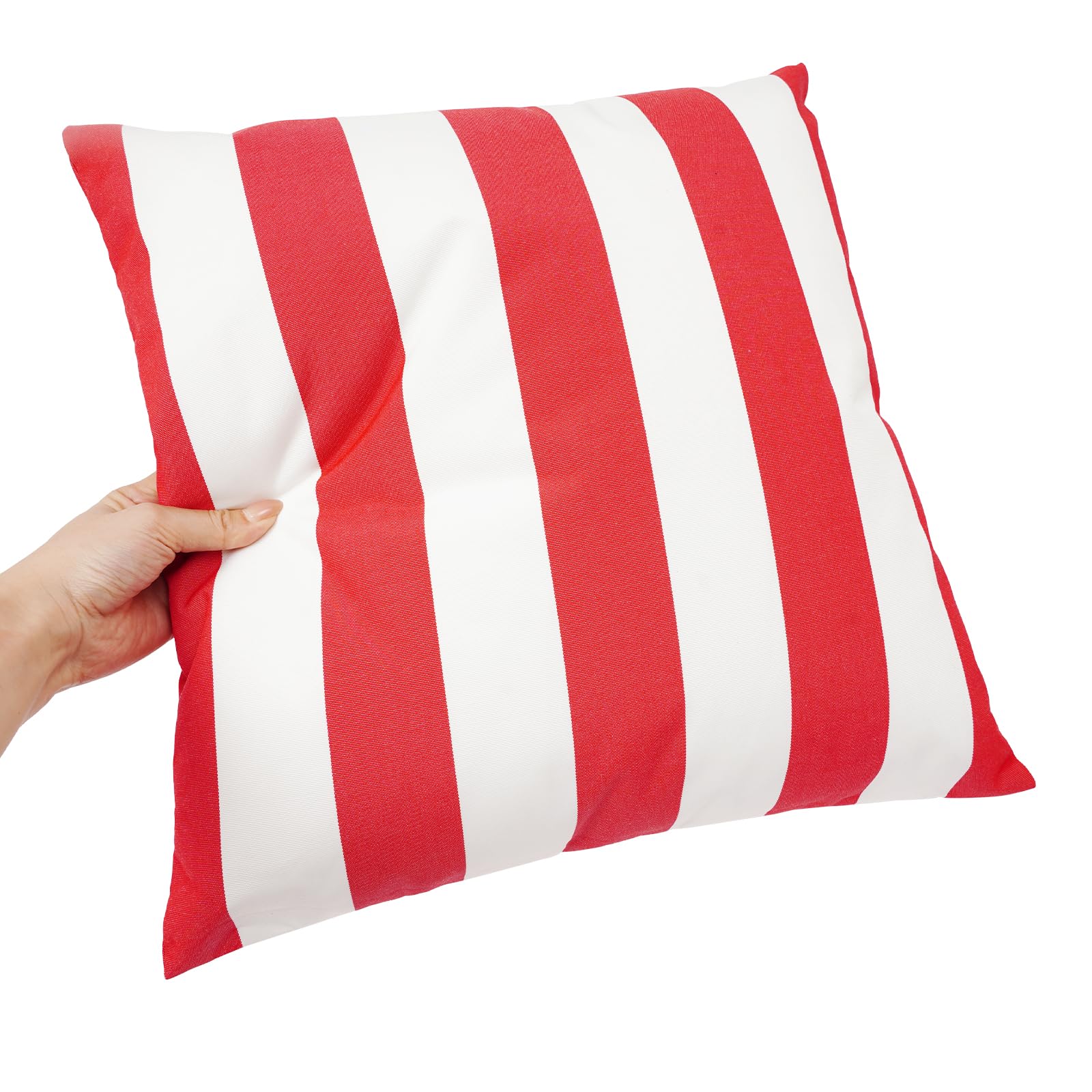 45 x 45 cm, cuscino per esterni, resistente alle intemperie, con chiusura lampo invisibile, quadrato, con imbottitura e rivestimento, impermeabile, a righe, decorazione (rosso, bianco)