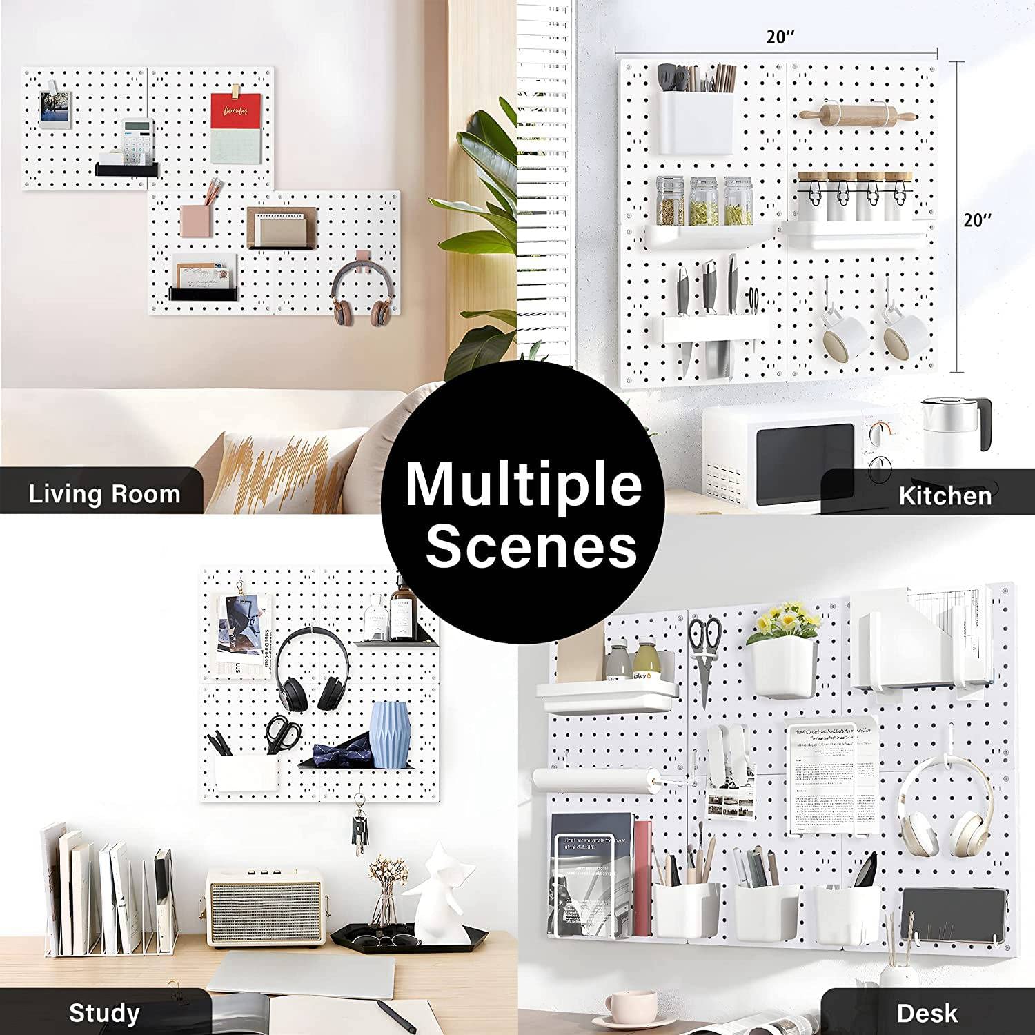 Tablero Perforado de Pared 4 Piezas para Colgar en Sala de Manualidades, Garaje, Cocina y Salón