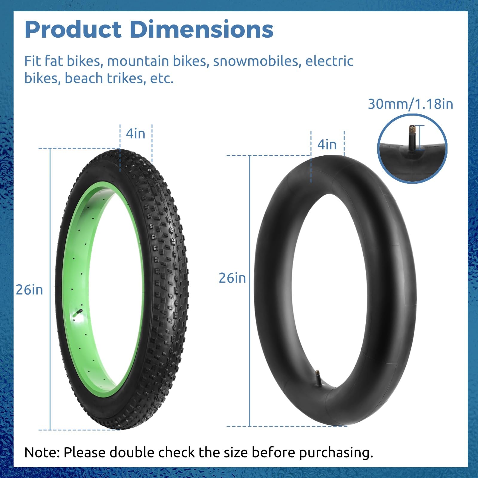 Pneu Fat Bike 20x4.0 Ou 26x4.0 – Crevaison Résistante, Avec Chambre à Air, Valve AV, Pliable, Pour VTT, Neige, Sable, Boue