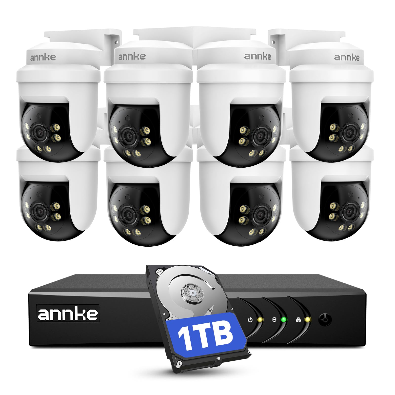 ANNKE 3K Kabelgebundenes überwachungskamera aussen Set für den Außenbereich, 8X 3K PTZ Kamera mit Audio, 8 Kanal 5MP Lite DVR mit KI Personen-/Autoerkennung und 1TB Festplatte, 100FT IR Nachtsicht