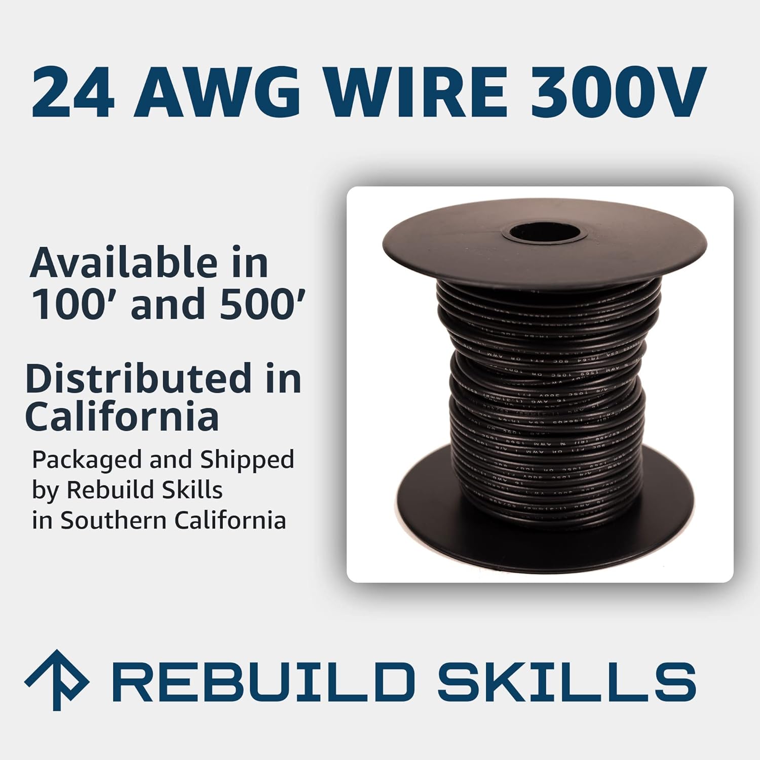UL1007 300V 24GA Stranded Wire (500 Ft., Black)