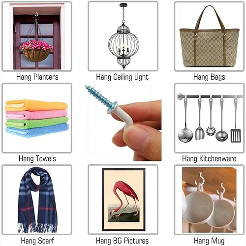 Miniatura 6 de Ganchos para tornillos de techo de 2 pulgadas, 15 piezas con funda reutilizable, con revestimiento de vinilo, ganchos de rosca para colgar (azul)