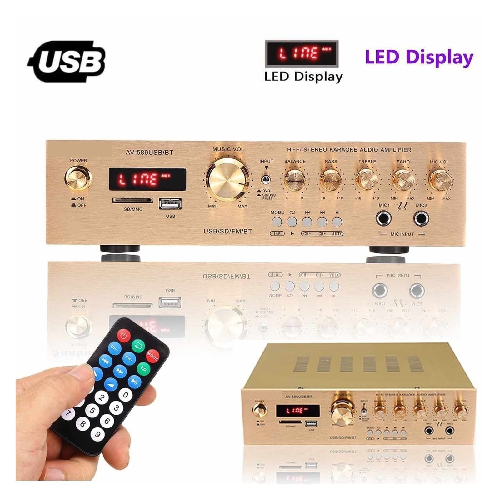 BASSFLY Amplificador estéreo HiFi Bluetooth5.0 FM 5 Canales LED Digital Home Cinema amplificadores de Cine en casa amplificadores for el hogar