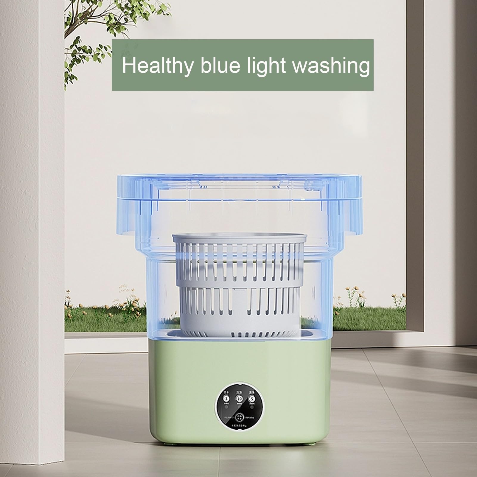 Lavadora Mini Lavadora Plegable, Lavadora Pequeña Portátil 9L con Luz Azul y Diseño de Iones de Plata Lavadora Portátil Mini para Camping, Ropa Interior, Personal