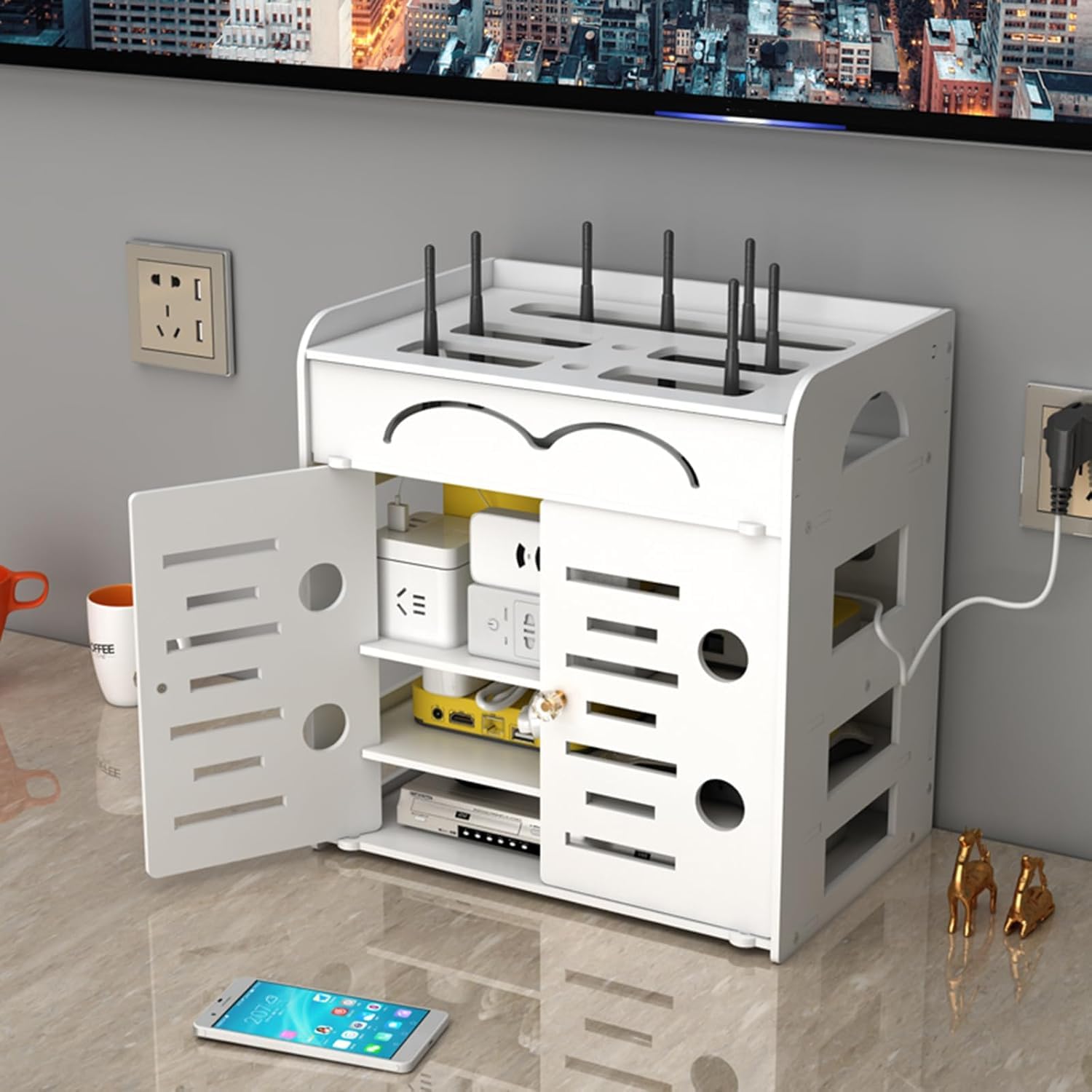 Boîte de rangement routeur WiFi murale pour un salon épuré et sans fil