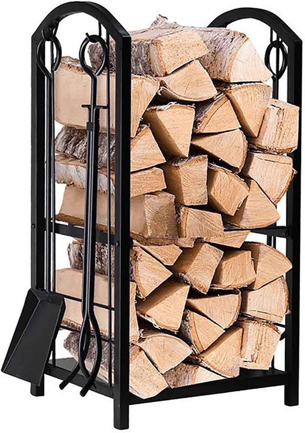 Heavy Duty Firewood Rack Indoor/Outdoor Wooden Frame with Ignition Frame Firewood Rack with 4 Hooks Used for Storing Indoor and Outdoor Firewood Fireplace Wooden Frame,