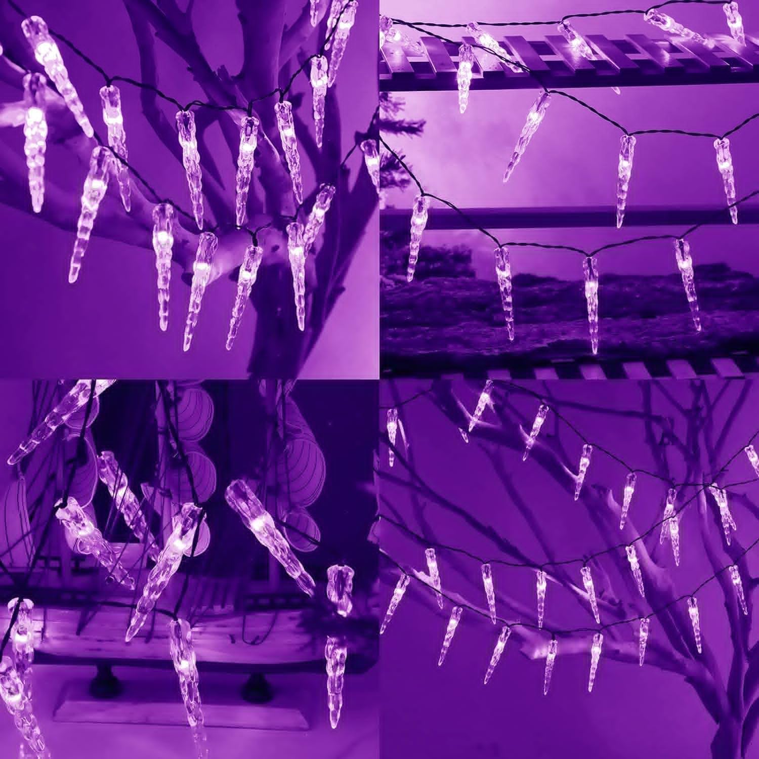 Luzes de hadas de hielo led, cortina de iluminación de hadas de hielo de plástico operada por batería de 10m 80LED para jardín césped boda vacaciones decoración de fiesta de interior (Púrpura)