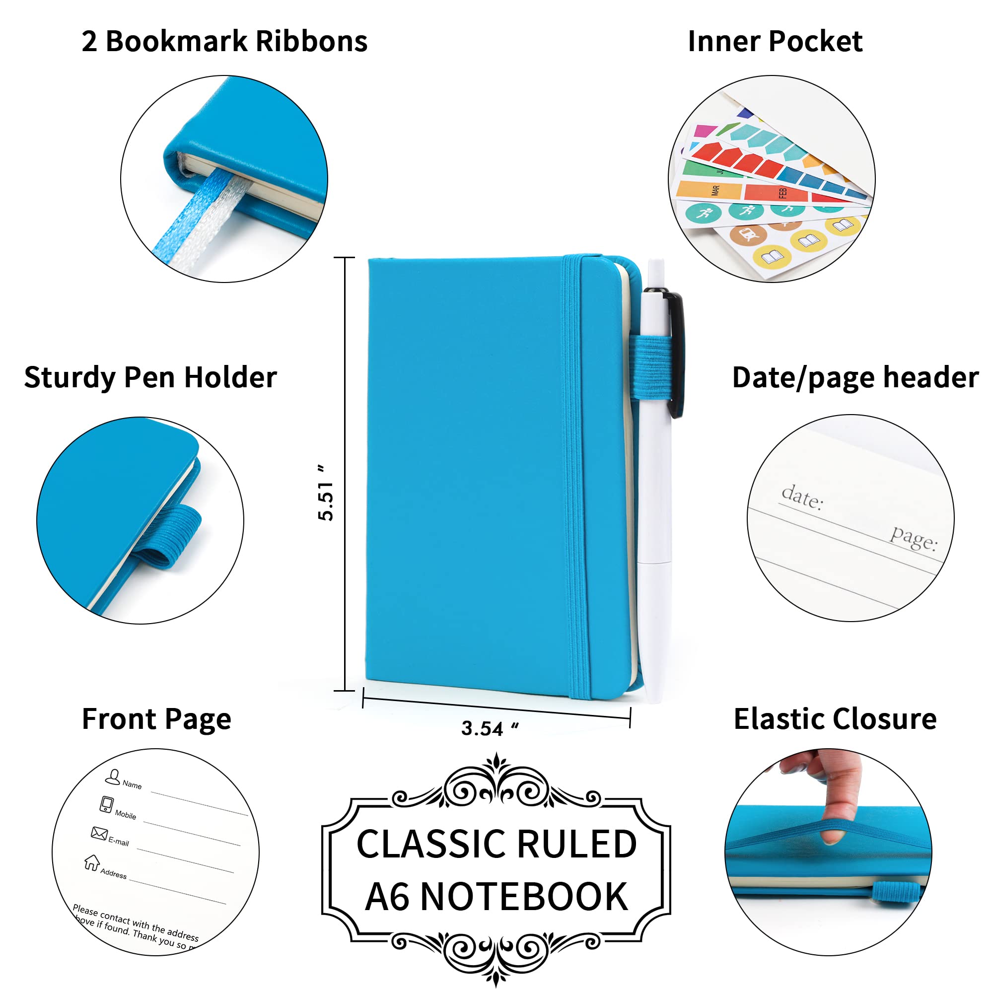 feela 3 Pack A6 Pocket Notebooks, Hardback Lined Small Notebooks with Dividers and Black Pens - Image 2