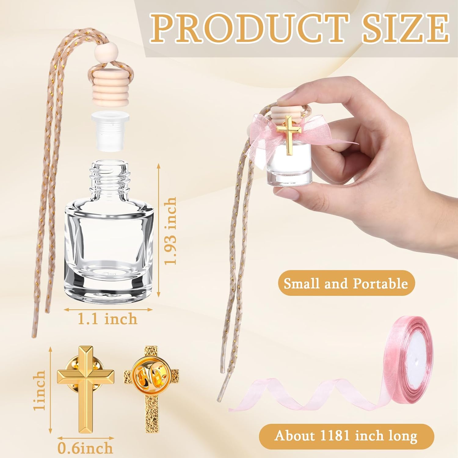 30 Set Holy Water Bottles Baptism Favors for Guest 8ml Mini Catholic Christian Holy Water Container with Cross Pin and Ribbon for Church Baptism Communion Christian Gift(Pink,Cylindrical)