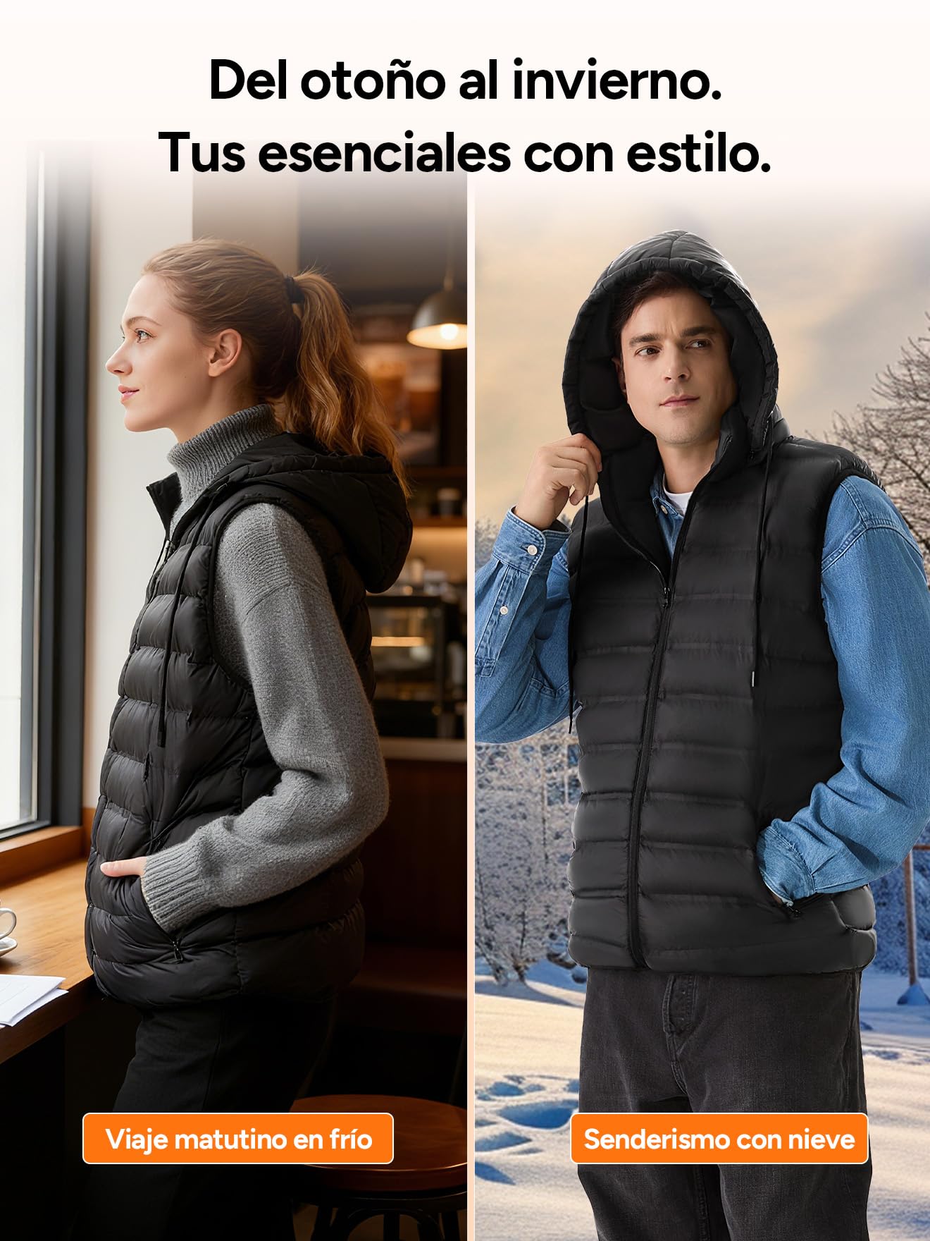 DR.PREPARE Chaleco Calefactable con Capucha para Hombre y Mujer, Batería de 7,4 V 16000 mAh, 3 Niveles de Calefacción 10 Zonas Chaleco Térmico para Esquí Pesca Senderismo Camping