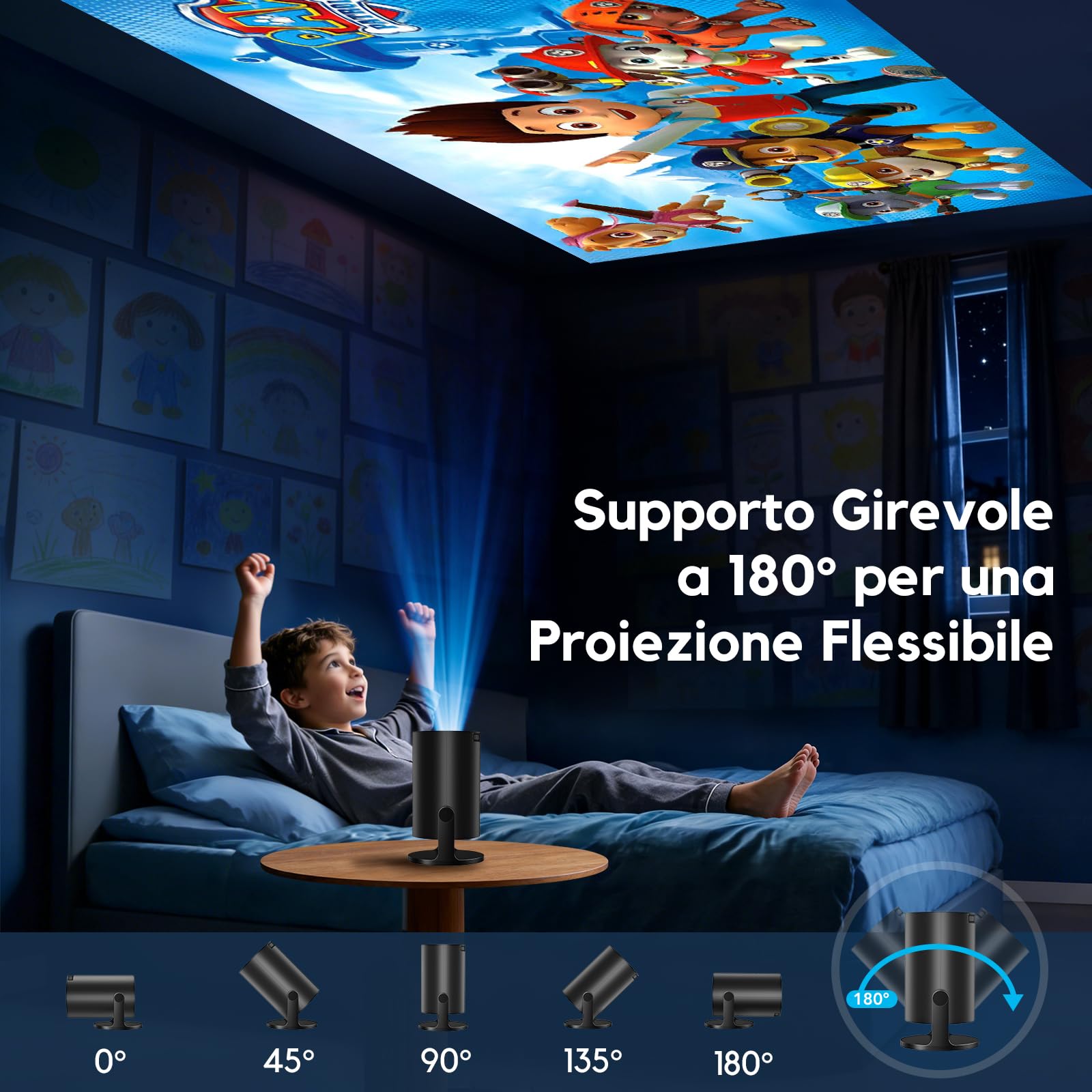 [App Integrata & 2026 Upgraded] Mini Proiettore 4K Supporta 18000 lumen, AKIYO O2 Proiettore Portatile WiFi 6 BT 5.4, Auto Keystone, Ruotabile 180°, Dual Control Compatibile con HDMI/Phone/Laptop | 2026 Upgraded Auto Keystone, Ruotabile 180°, Dual Control