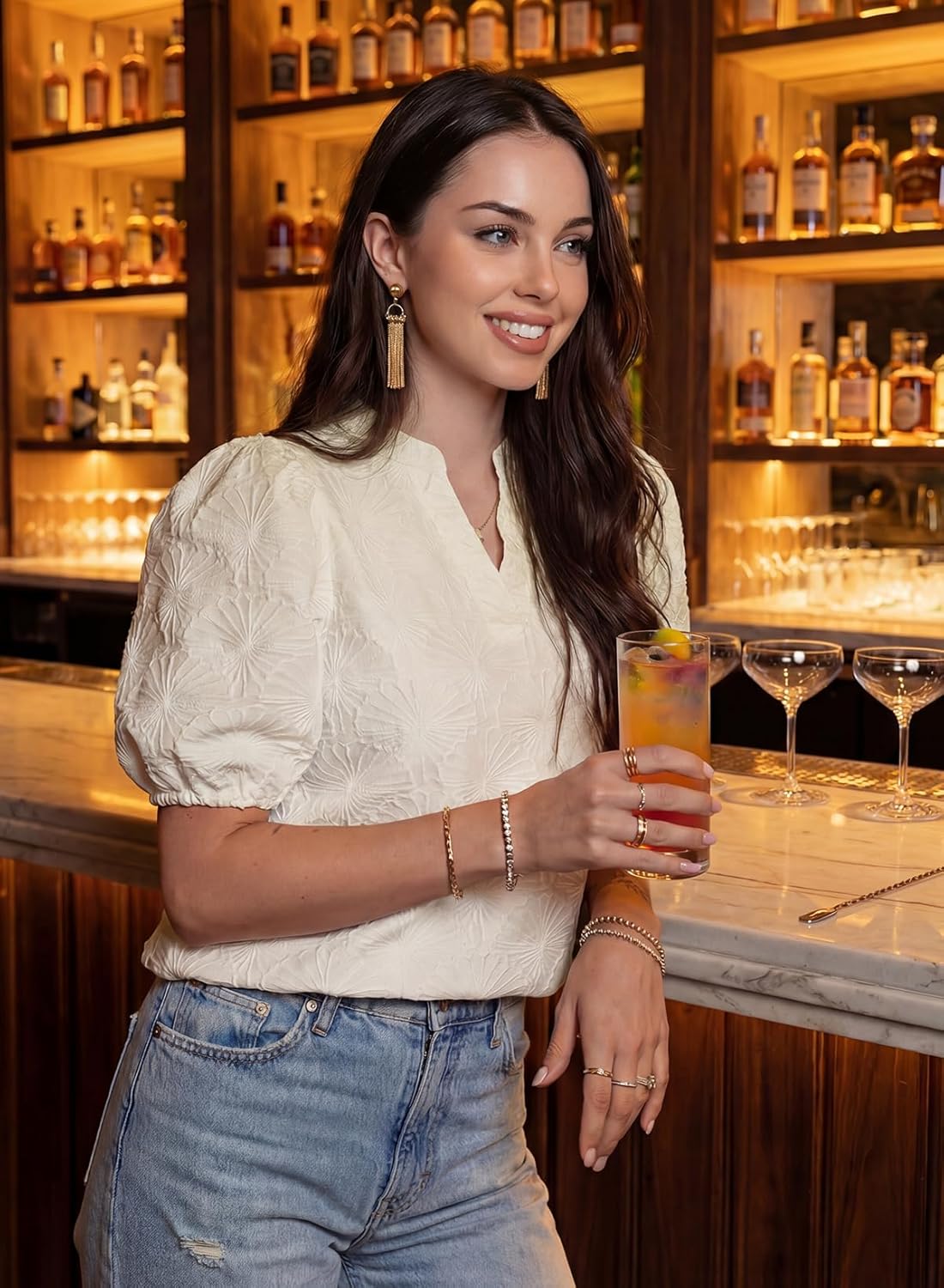 DOKOTOO Women's Casual V Neck Short Sleeve Textured Tops Lettuce Trim T Shirts Tee Blouses - Image 3