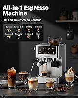 Vista 2 de Máquinas de espresso AIRMSEN con molinillo de muelas, 20 bares, varita espumadora de leche y vaporizador, cafetera de acero inoxidable para casa