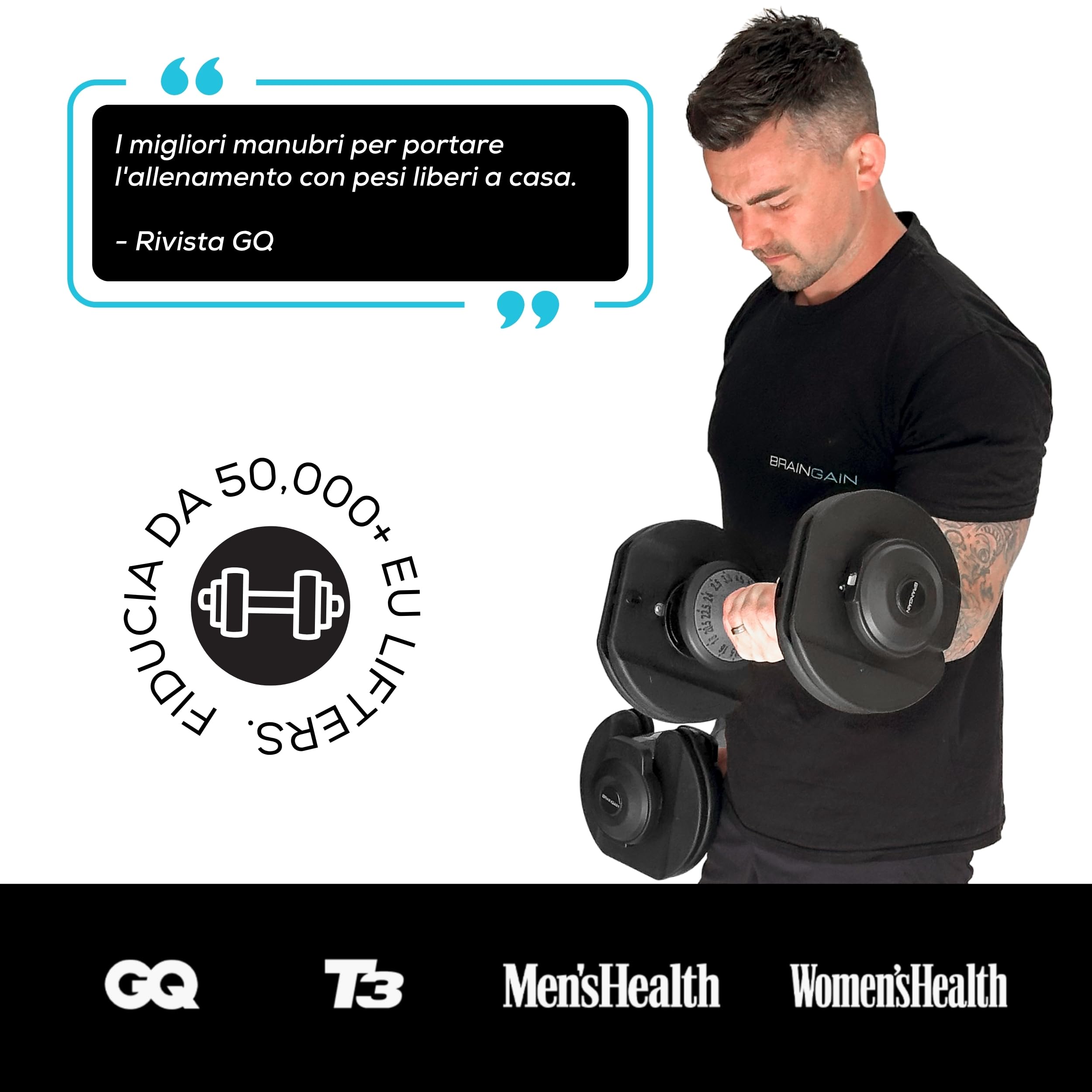 BRAINGAIN Manubri regolabili 24 kg, coppia, 15 in 1, per la casa | Cambio rapido Smart-Click, 15 livelli di peso, blocco sicuro, impugnatura antiscivolo, 2 × 24 kg (48 kg)