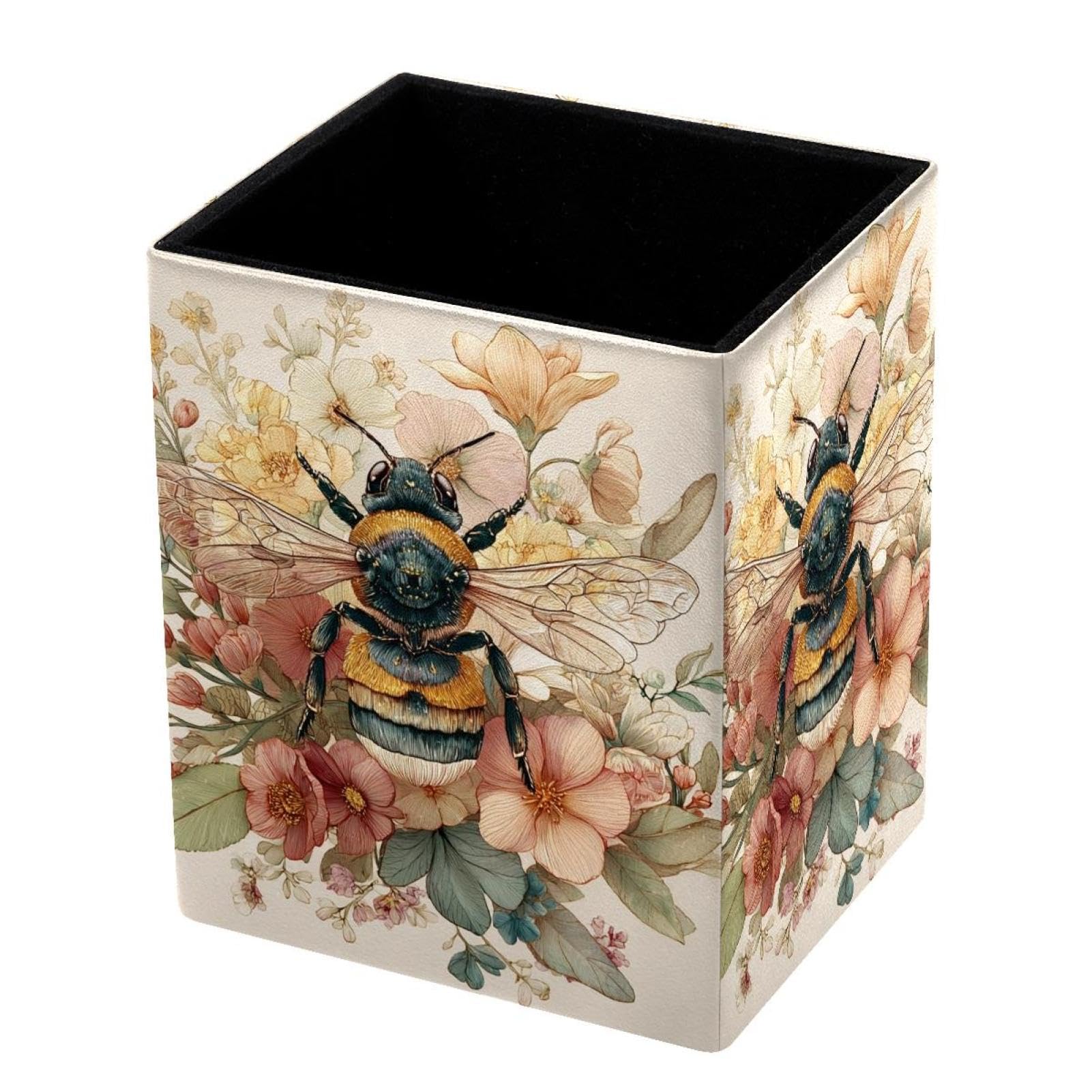 VAPOKF Pencil Holders for Desk, Bee Printed Pen Holders Pen Pot Makeup Brushes Storage Desktop Stationery Supplies Organiser for Home Office