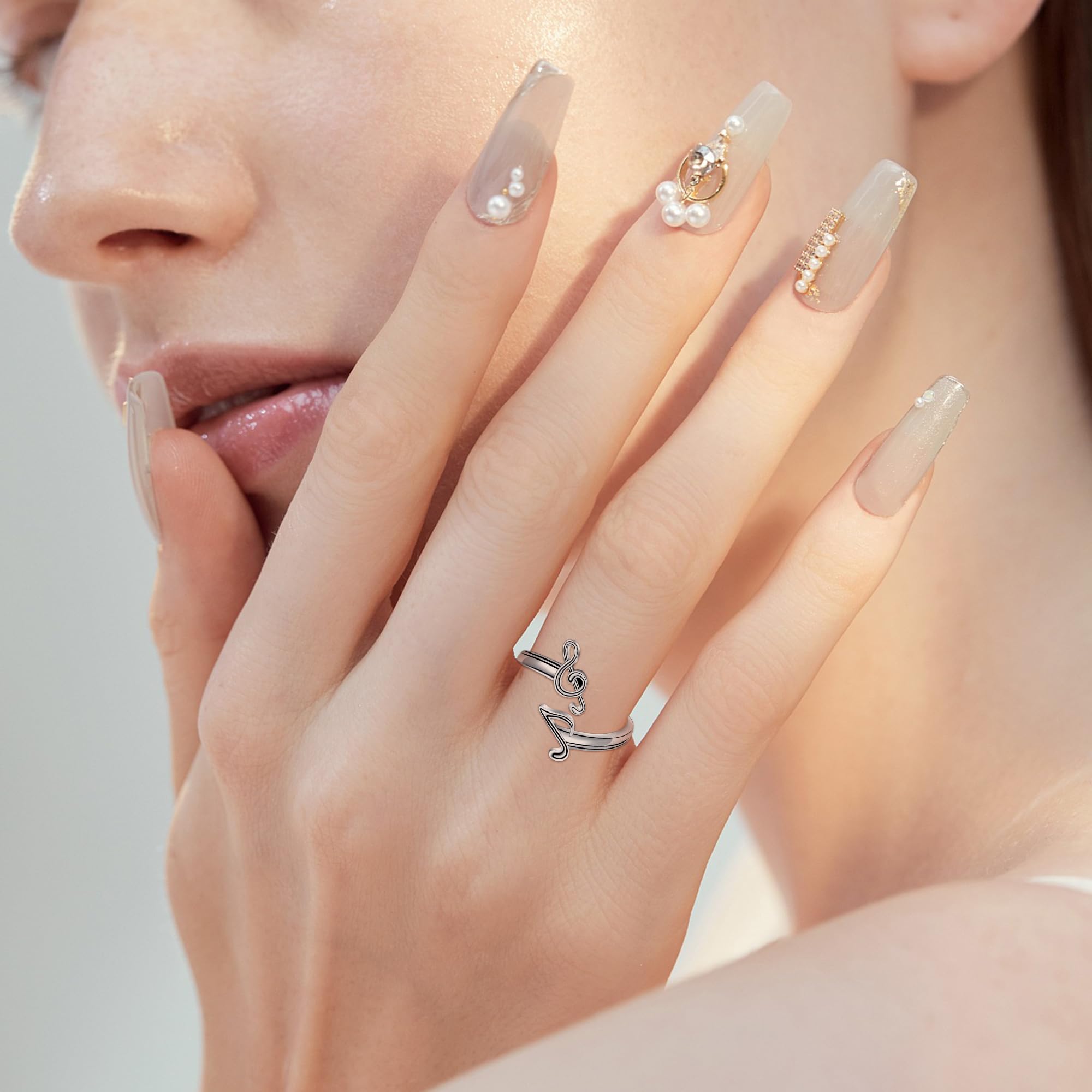 DAYLINLOVE Musiknoten Ring 925er Sterling Silber Musiknote Verstellbare Offene Daumenringe Hip Hop Musik Schmuck Jahrestag Valentinstag Geschenke für Musikliebhaber