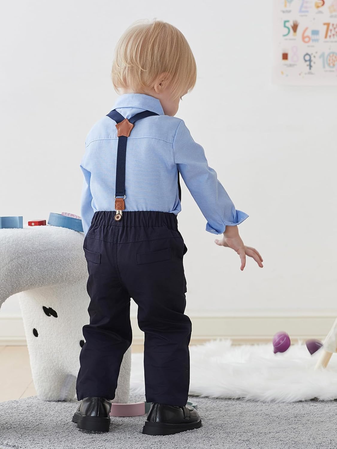 SALNIER Toddler Boy Suit Baby Boys Wedding Dress Outfit Formal Gentleman Clothes Set Dress Shirt Bowtie Suspenders Pants - Image 4