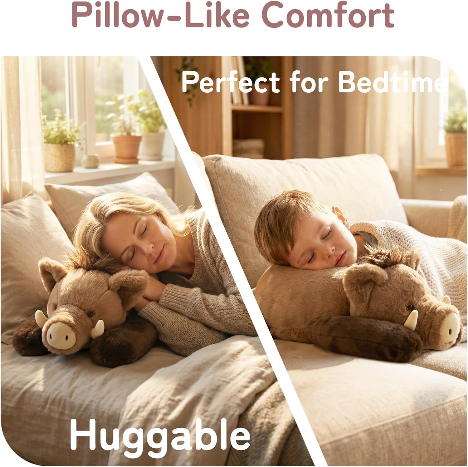 Niuniu Daddy Weighted Wild Boar Stuffed Animal for Kids & Adults, 20 Inch 3.3lb Large Plush Toy with Soft Fur, Weighted Plushies Pillow for Sensory Calm, Huggable Gift for Everyday Comfort