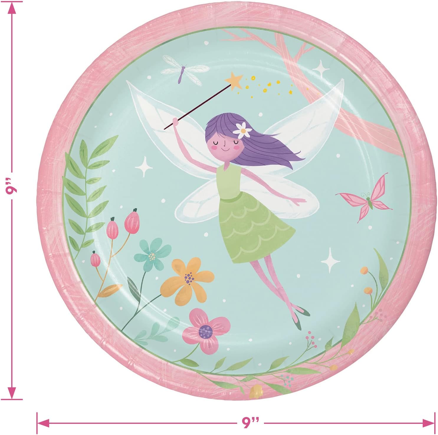 HOME & HOOPLA Fairy Party Supplies - Fairy Forest Paper Dinner Plates, Napkins, and Forks (Serves 16)