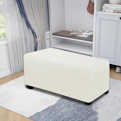 Vista 497 de Easy-Going - Funda elástica para taburete otomano, funda protectora para muebles, funda rectangular con parte inferior elástica Beige