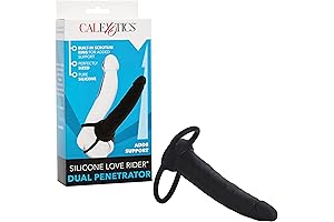 CalExotics Silicone Love Rider Dual Penetrator Strap on Dildo - Black