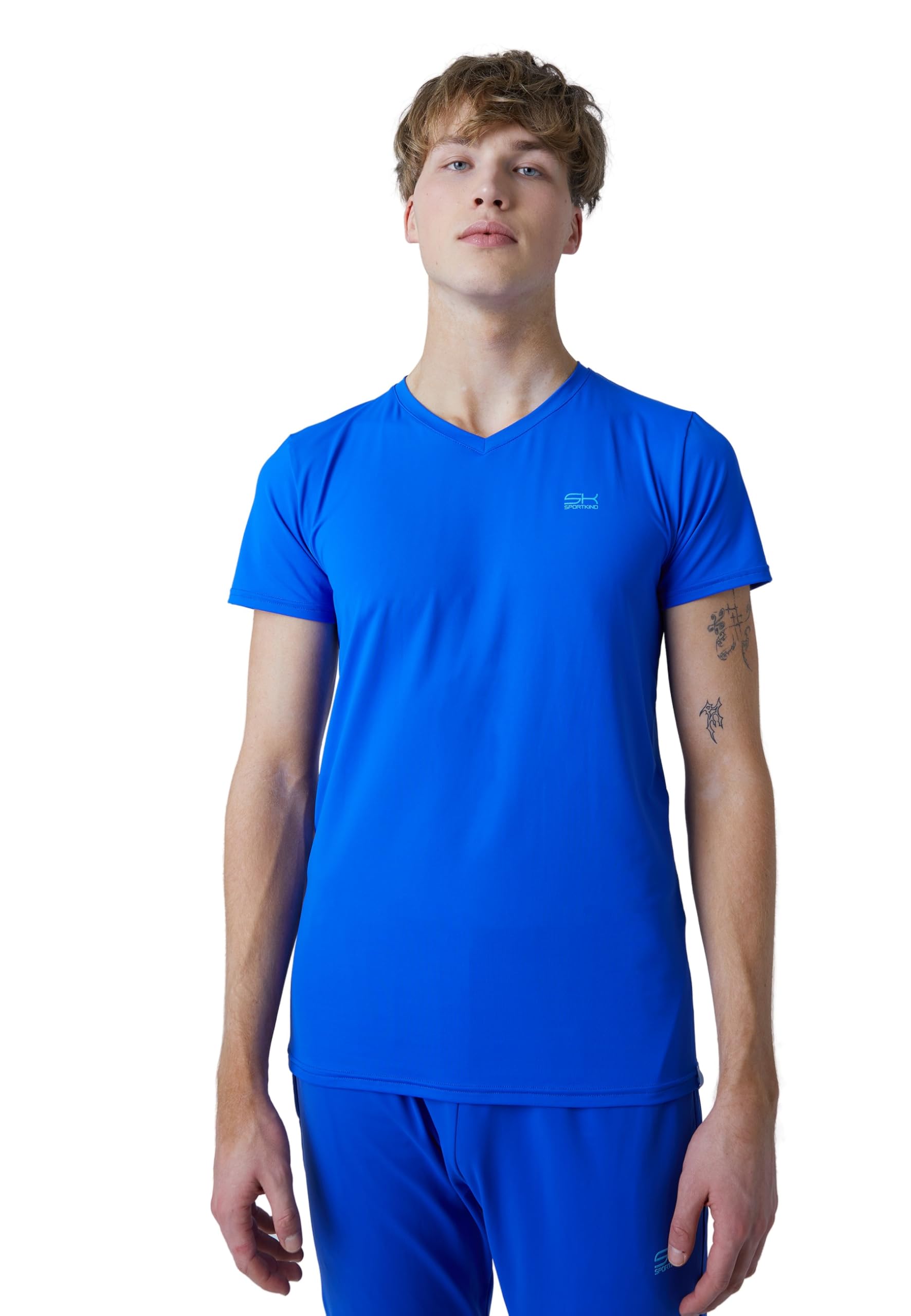 Sportkind Jungen & Herren Tennis, Padel, Running, Fitness T-Shirt V-Ausschnitt, atmungsaktiv, UV-Schutz UPF 50+, Kurzarm