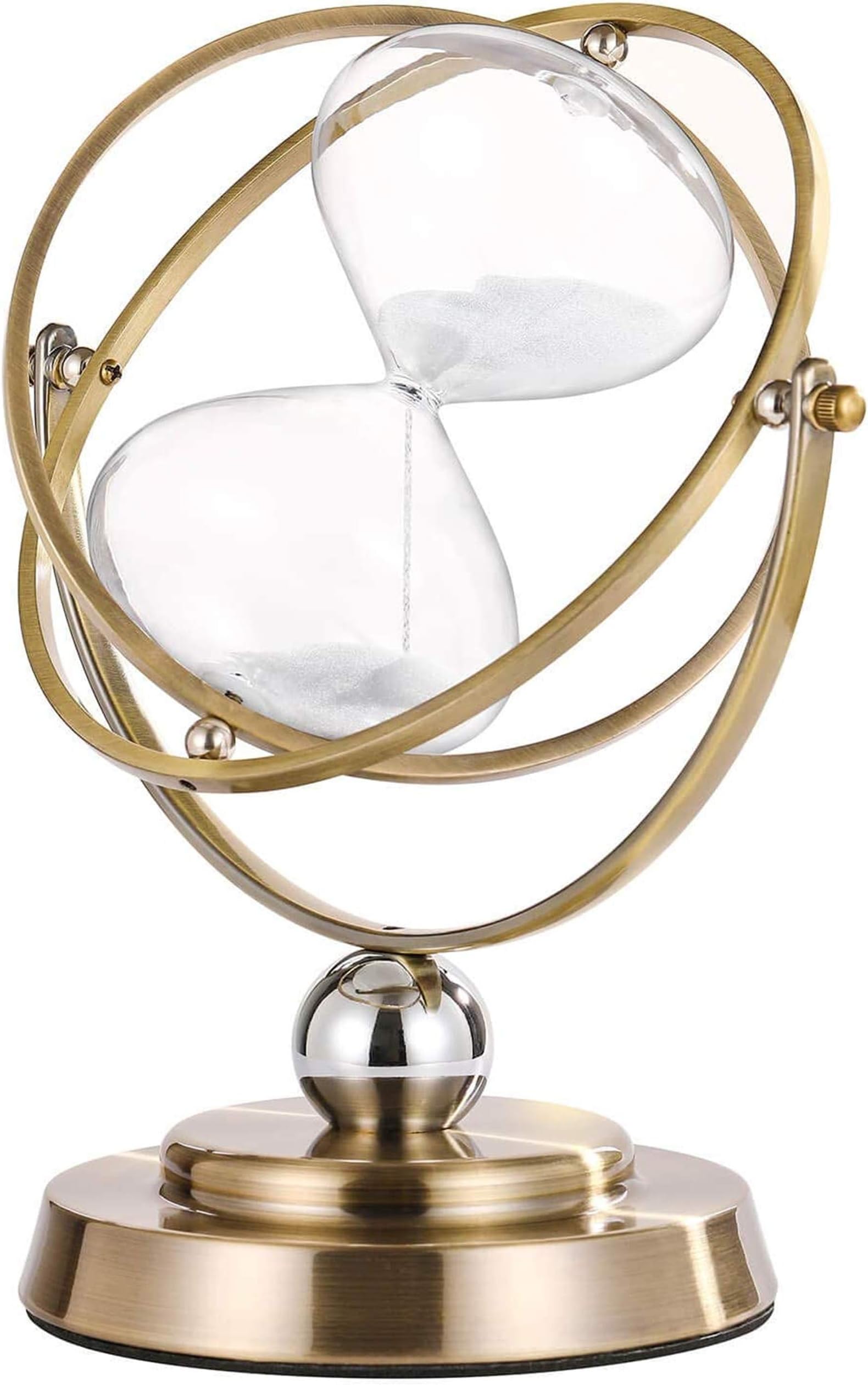 SuLiao Hourglass 60 Minute Sand Timer,720° Rotating Antique White Sand Clock,Vintage Sand Watch 60 Min,1 Hora Reloj De Arena,Large Metal One Hour Glass Sandglass for Office Desk Home Wedding Decor