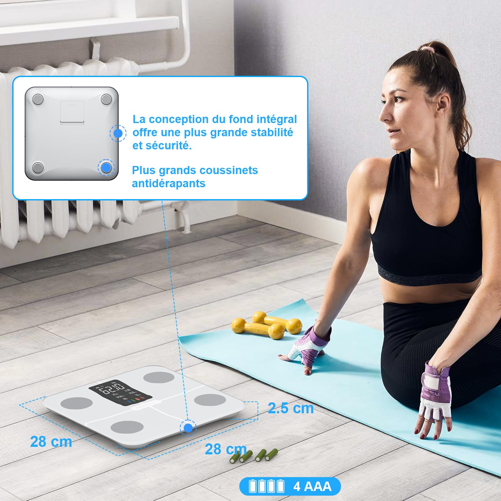Healthkeep Balance Connectée Impédancemètre Pèse Personne avec Affichage VA 15 Données Corporelles Fréquence Cardiaque Max. 180kg/400lb Blanc